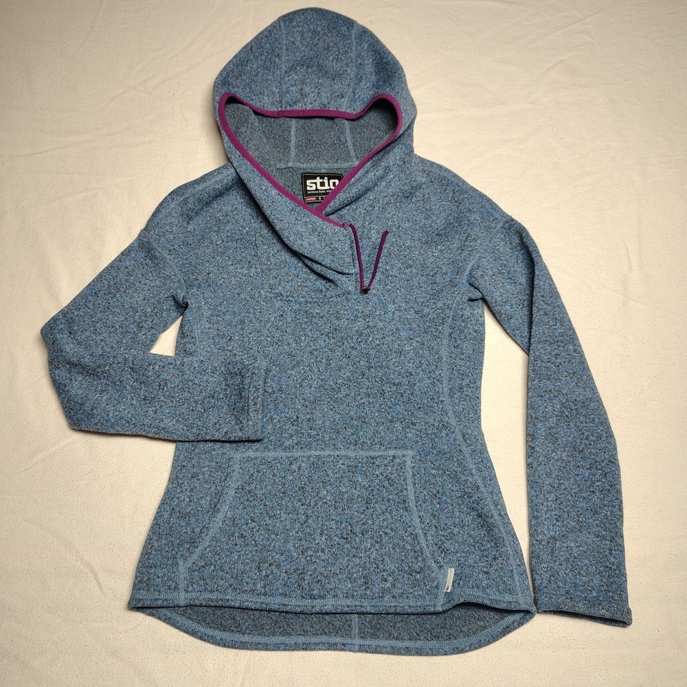Stio Womens Sweetwater Fleece Hoodie Small Blue Recycled Polyester Thumbhole
